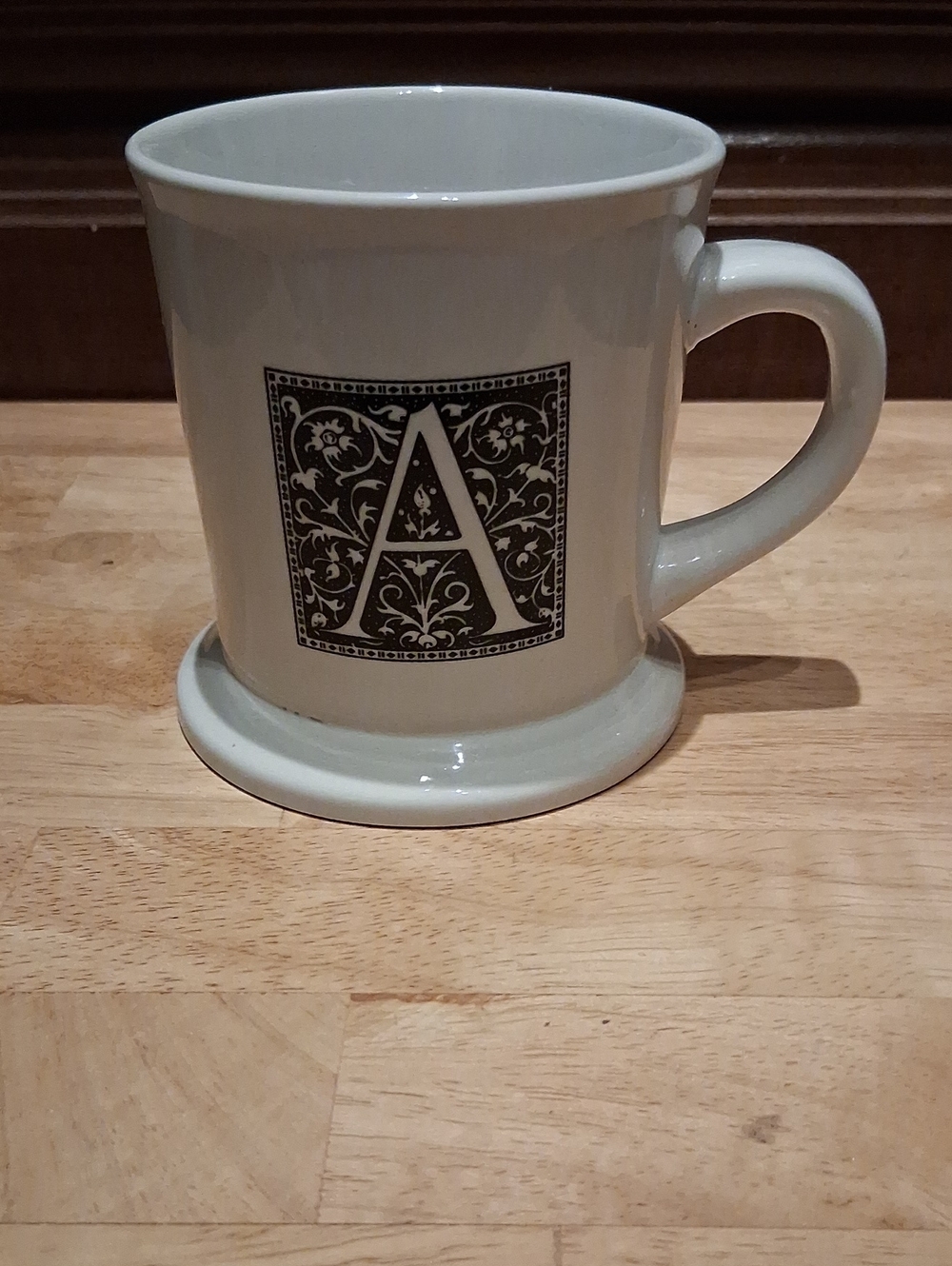 Personalized Ceramic Mug with Decorative 'A' - White and Black